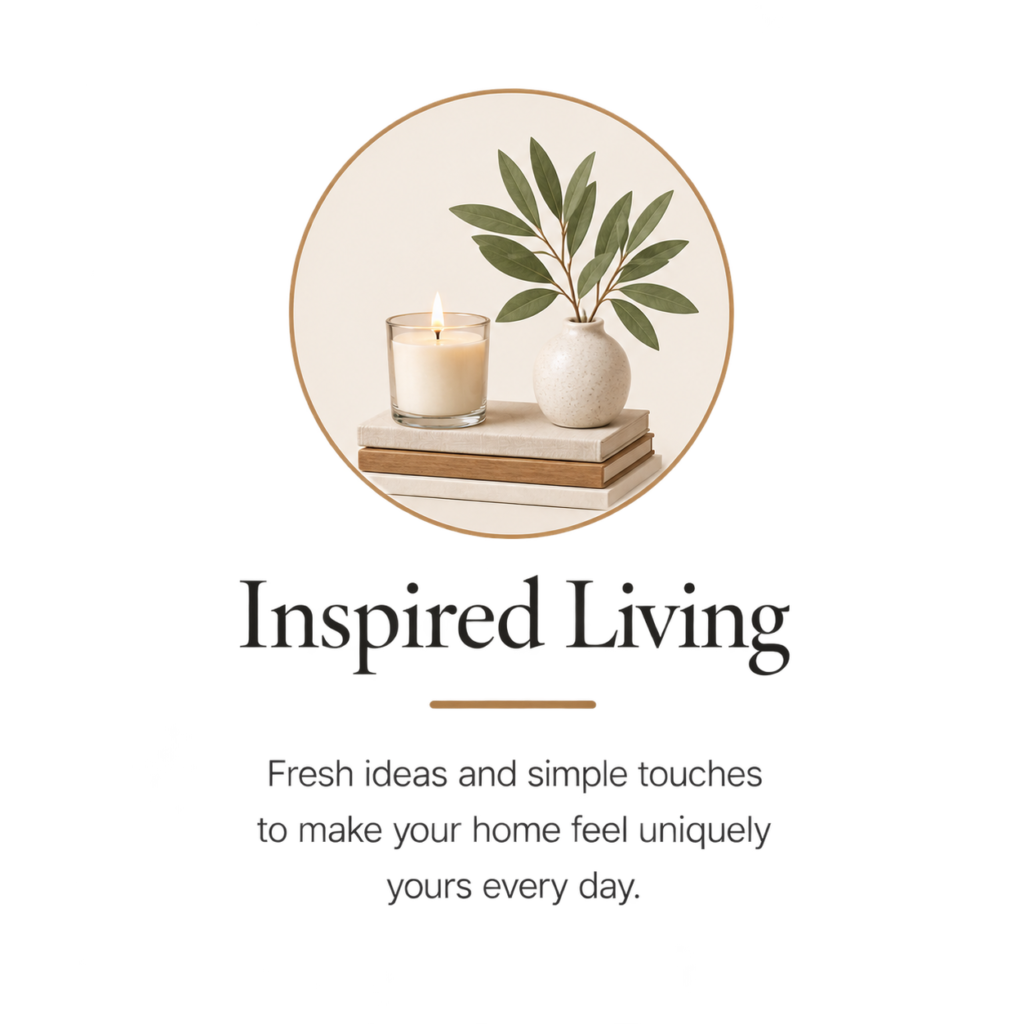 Graphic illustration card reading Inspired Living: Fresh ideas and simple touches to make your home feel uniquely yours every day.