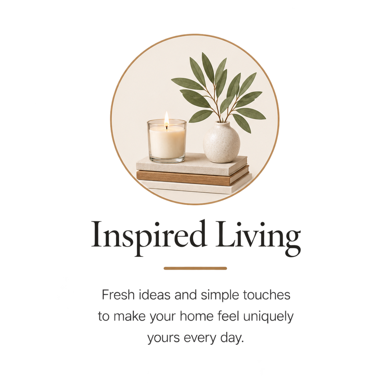 Graphic illustration card reading Inspired Living: Fresh ideas and simple touches to make your home feel uniquely yours every day.