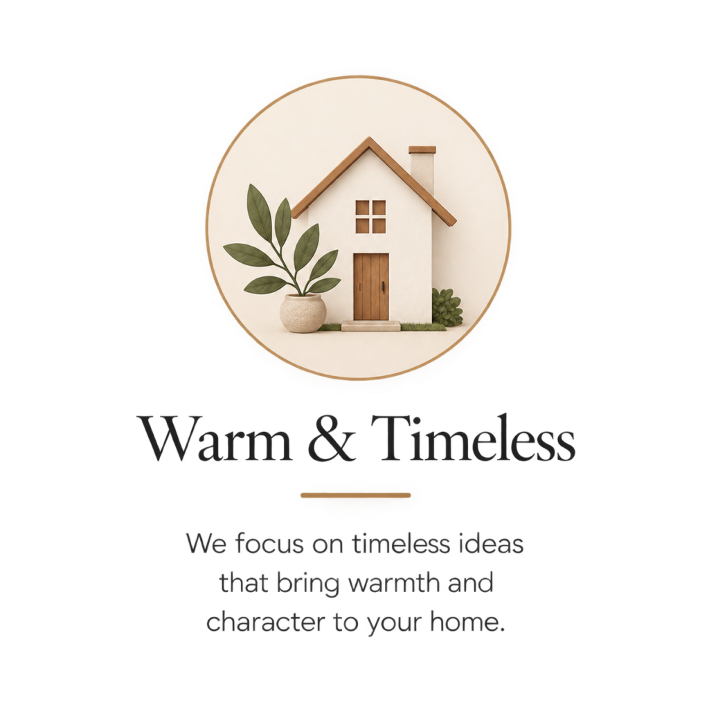 Graphic illustration card reading Warm & Timeless: We focus on timeless ideas that bring warmth and character to your home.