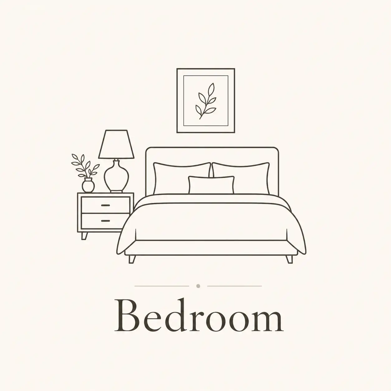 Minimalist line art illustration representing the Bedroom section