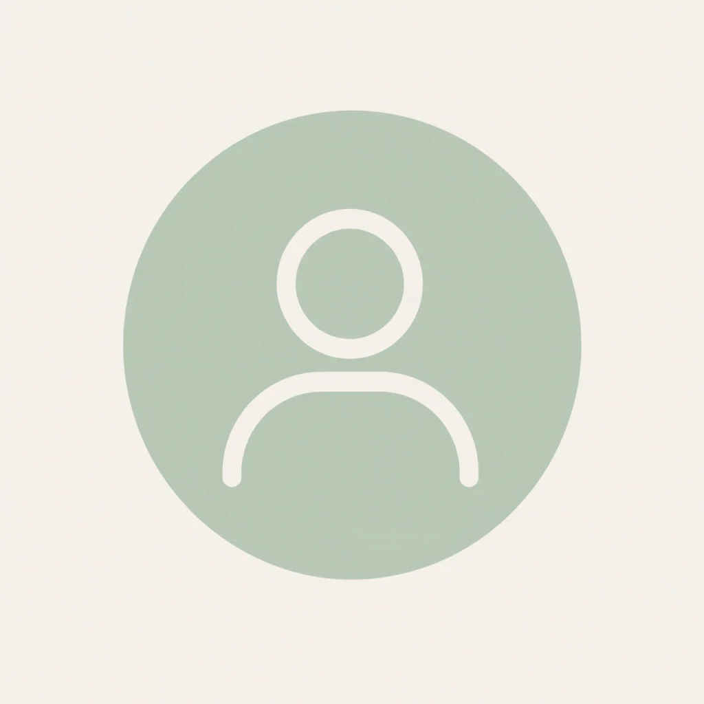 Minimalist sage green line art icon depicting a person profile silhouette inside a circle.