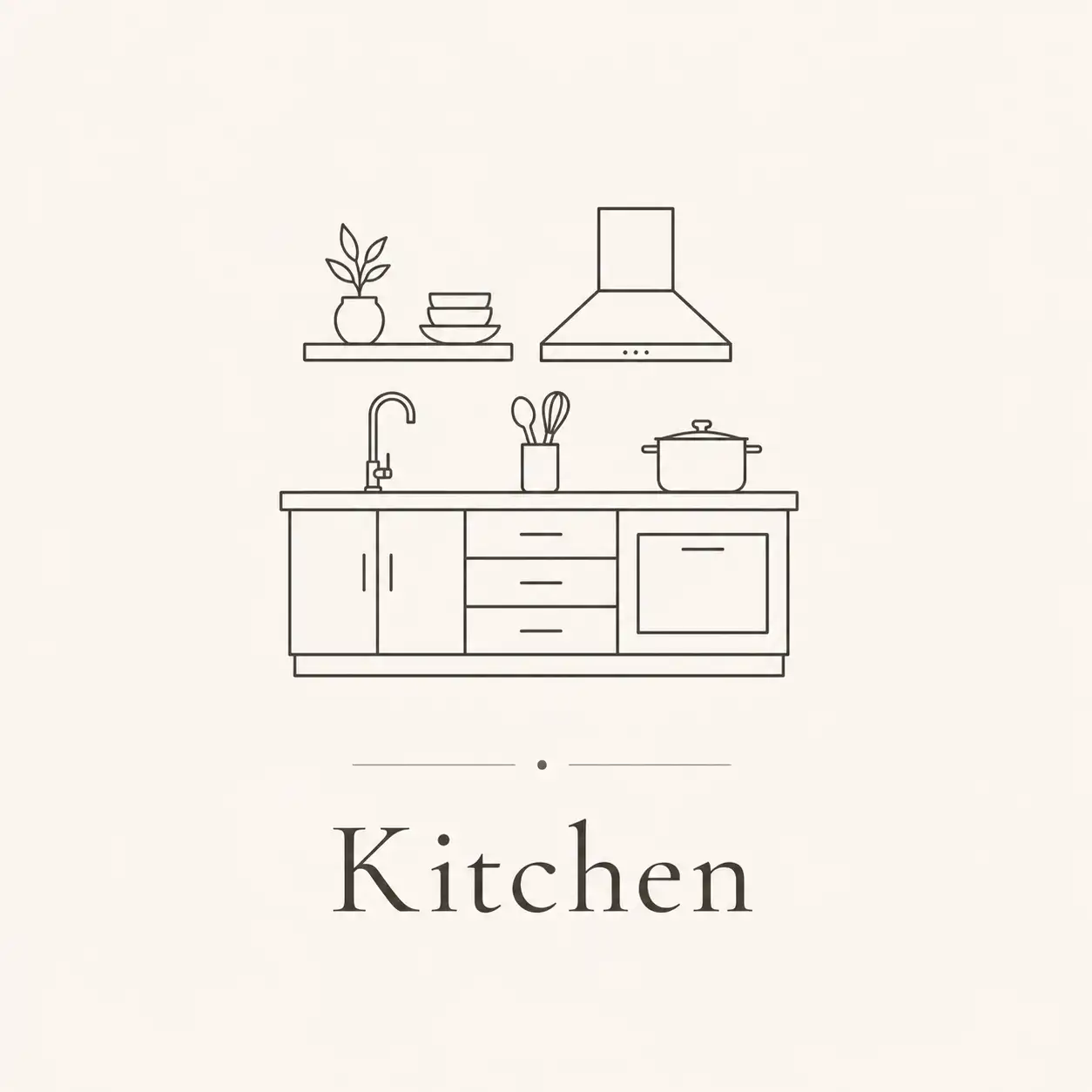 Minimalist line art illustration representing the Kitchen section