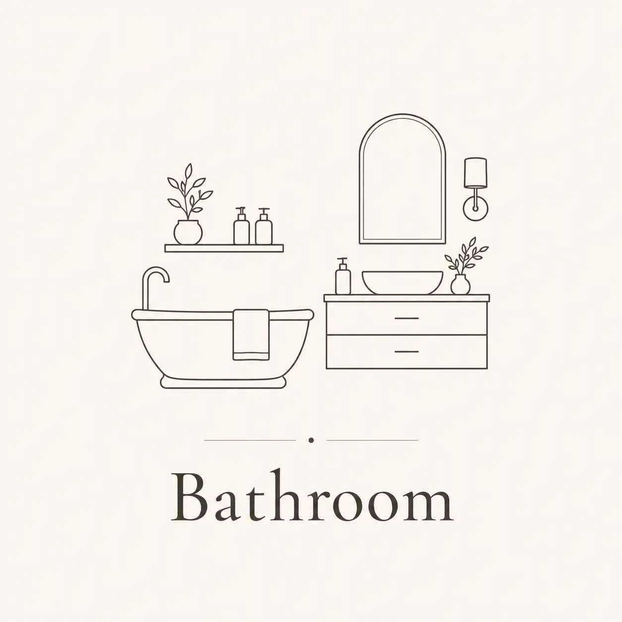 Minimalist line art illustration representing the Bathroom section